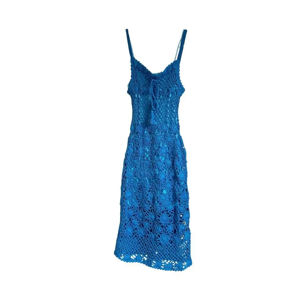 J. Crew Women's Crochet Sweater-Dress Sleeveless Electric Blue Size XXS NWT